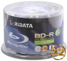 100-Pak 6X 25GB Ritek/Ridata White Inkjet Hub Printable BLU-RAY BD-Rs in Cakebox picture