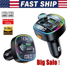 Bluetooth 5.0 Car Wireless FM Transmitter Adapter USB PD Charger AUX Hands LOT picture