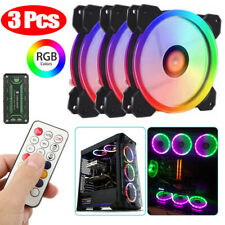 3 Pack RGB LED Quiet Computer Case PC Cooling Fan 120mm With Remote Control picture