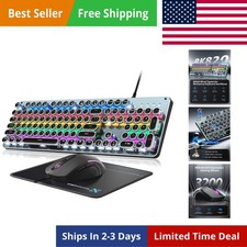 Typewriter Style Mechanical Gaming Keyboard Blue Switch, Rainbow LED Backlit ... picture