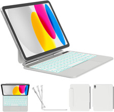 ZYNTHRALIX iPad 11th 10th Gen Keyboard Case RGB Backlit Magnetic Stand White NEW picture