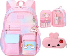 Pink Kawaii Backpack Starry Rainbow Bookbag Cute Large One Size,  picture