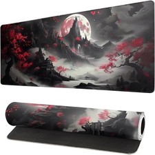 Japanese Desk Mat Red Full Moon Desk Pad Black Riverside Large Mouse Pad Gami... picture
