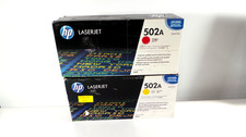 Pair of Genuine HP LaserJet 502A Yellow & Magenta Toners New In Sealed Box picture