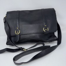 Cole Haan Brayton Black Flap Leather E/W Pebbled Laptop Messenger Bag picture