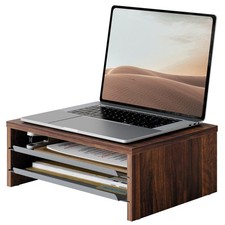 3Tier Monitor Stand Riser SlideOut Tray Wood Metal Desktop Organizer Laptop picture