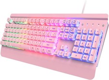Pink Creamy Keyboard Key Caps, 104 Keys All-Metal Panel, Rainbow LED Backlit picture