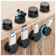 OneLeaf 8 Pack 360° Rotatable Strong Magnetic Cable Clips Cord Holder Black picture