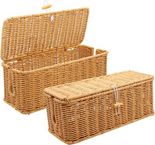 2PCS Cable Management Box, Handmade Rattan Cable Organizer Cord Basket picture