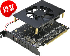 Quad NVMe PCIe X16 Adapter 4 Port M.2 SSD Card with Fan Bifurcation - US picture