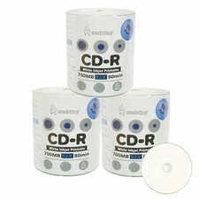 300 Pack Smartbuy CD-R 52X 700MB White Inkjet Printable Blank Recordable Discs picture