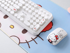 Hello Kitty Wireless Keyboard Mouse Set Retro Typing Keyboard White Pink Color picture