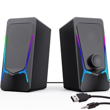 Computer Speakers Gaming PC Enhanced Bass Volume Control Stereo 2.0 USB Aux picture