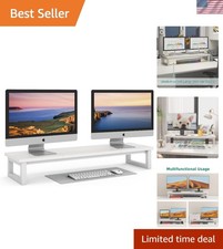 39-Inch Dual Monitor Stand Riser - Elegant Wooden Organizer for 2 Monitors picture