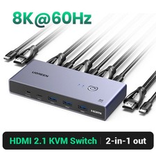 UGREEN 8K 60Hz HDMI 2.1 KVM Switch USB-C 2 PC Share Monitor Keyboard Mouse picture