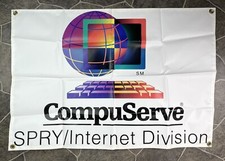 Vintage 1995 CompuServe SPRY Internet Division Vinyl Banner & Pin Dot Com picture