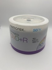 50 Pack Memorex Printable DVD+R 16X Blank 4.7GB 120 Min Recordable Media Sealed picture
