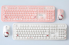 Hello Kitty Wireless Keyboard Mouse Set Retro Typing Keyboard White Pink Color picture