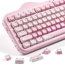 Cute Cat 113 Keys PBT/PC Shine Through Keycaps Pink Fits 60%/65%/75%/96%/100% picture
