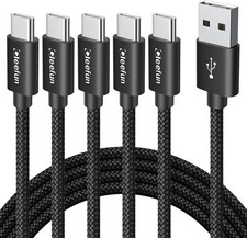 CLEEFUN USB C Cable 3ft, 5-Pack A to Type C Charger Cord Fast Black  picture