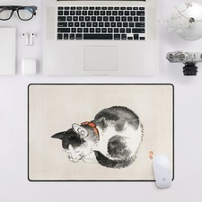 Large Japanese Art Mouse Pad, Zen Sleeping Cat Ink Painting, Cat Lovers Deskmat  picture