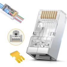 100pcs Shielded RJ45 Cat6/6A Pass Through Connector 3Prong 8P8C Gold Plated Plug picture