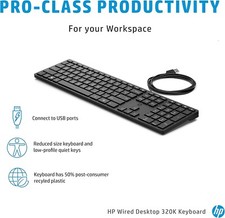 Lot x 5 HP Smart 320K Slim Wired QWERTY Keyboard 108 Keys TPA-D002K L96909-001 picture