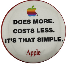 1980s APPLE COMPUTER DOES MORE COSTS LESS Badge Button 80s Pin Pinback Vintage picture
