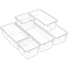 Drawer Organizer Clear Acrylic 6PCS Storage Container Tray Junk Small Bin Size picture