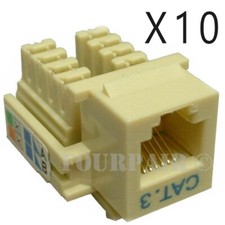 10 Pack Lot - CAT3 Keystone Snap-In Insert Punch Down Jack RJ11 RJ12 DSL - Ivory picture