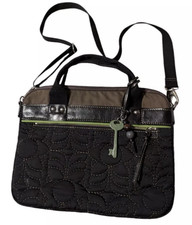 Fossil Key-Per Quilted Padded Laptop Bag Messenger Case Satchel Crossbody Strap picture