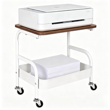 2Tier Mobile Rolling Under Desk Printer Stand Cart With Wheels White New picture