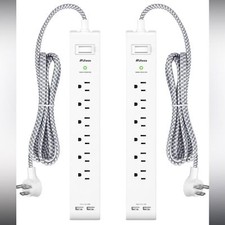 2 Pack Power Strip Surge Protector, 6 Outlets 2 USB Ports 5Ft Extension Cords picture