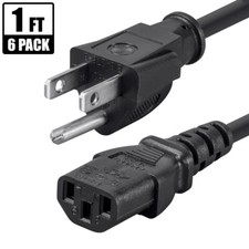 6x 1FT Power Cord Cable For PC Monitor 3-Prong US AC NEMA 5-15P To IEC C13 14AWG picture