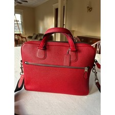 Coach Crimson Red Hudson 5 Briefcase Tote Crossgrain Leather Laptop Bag F71710 picture