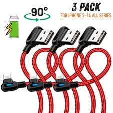 3X 3Ft 90 Degree Right Angle USB Fast Charging Cord For iPhone 14 13 12 11 XR SE picture