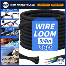 30ft 3/4in Split Braided Cable Sleeve, Self-Wrapping Wire Management Tool picture