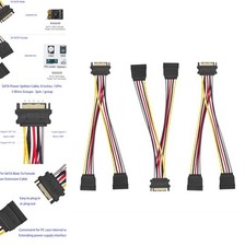SATA Power Splitter Cable 8 Inch 15 Pin 18 AWG 3 Pack Y Splitter for HDD SSD picture