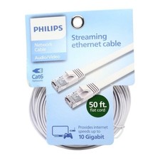 Philips Cat6 Ethernet Cable, 50 ft. Flat 10Gbps Speed Streaming Ethernet - White picture