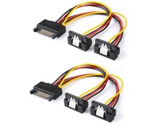 2-Pack 6Inch SATA Power Cable 15Pin SATA to 2xSATA Cable 15 Pin Male to Female picture