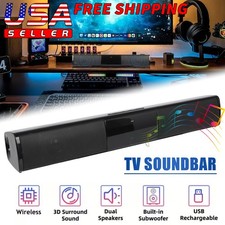 10W Wireless 2 Speaker Sound Bar Stereo Bass Subwoofer System TV Home Theater US picture