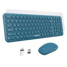 Wireless Keyboard and Mouse Combo, 2.4GHz Quiet Slim Cute Round Teal Blue picture