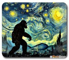 Van Gogh Starry Night & Bigfoot - Mouse Pad / PC Mousepad - Fun Art Meme GIFT picture