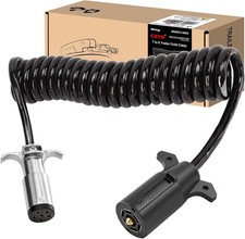 7 Pin to 6 Pin Trailer Adapter, Coiled Trailer Cord Stretches to 7-Wire 8 Feet picture