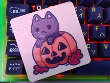 Halloween Cat Pumpkin Kitten Cute Kawaii Chibi Sticker Holographic Water Proof picture