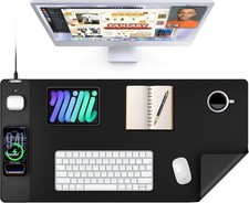 Mouse Pad with 15W Wireless Charging, XXL Large Leather Desk Mat, Black picture