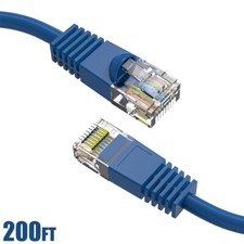 200FT Cat5E RJ45 Network LAN Ethernet UTP Patch Cable Cord Gold Copper Wire Blue picture