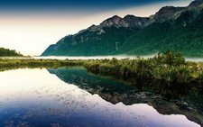 Landscape mountains pond reflection nature Custom Gaming Mat Desk picture