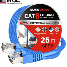 AvesView CAT 6 Shielded Ethernet Cable 25FT, Indoor High-Speed Blue  picture