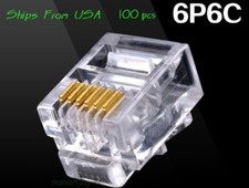 100pcs RJ12 RJ11 6P6C Modular Plug DSL Telephone Connector. Gold-plated picture